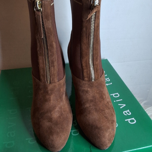 David Tate Monique  Brown Heeled Boots with Suede Finish And Stretch 8.5 NIB - Picture 4 of 11